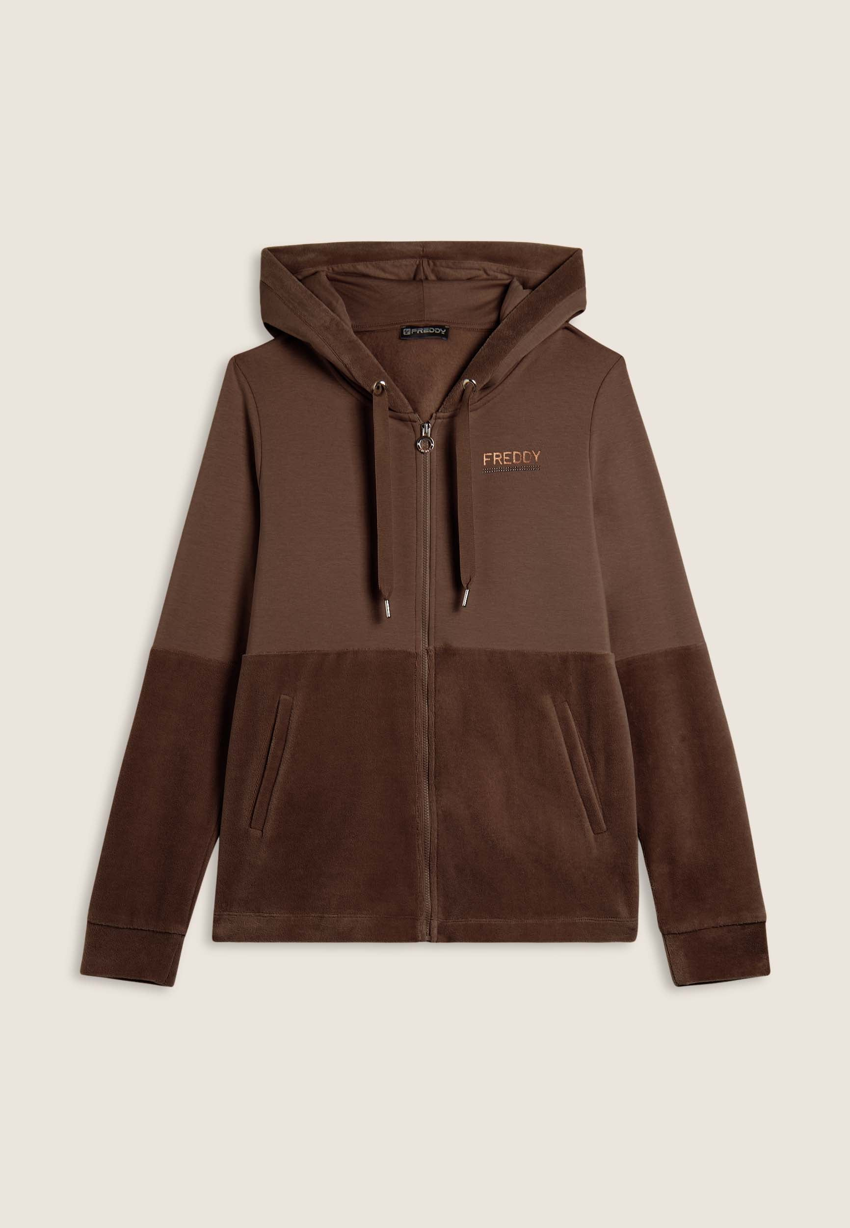 Freddy Felpa Donna Velluto Cappuccio Zip