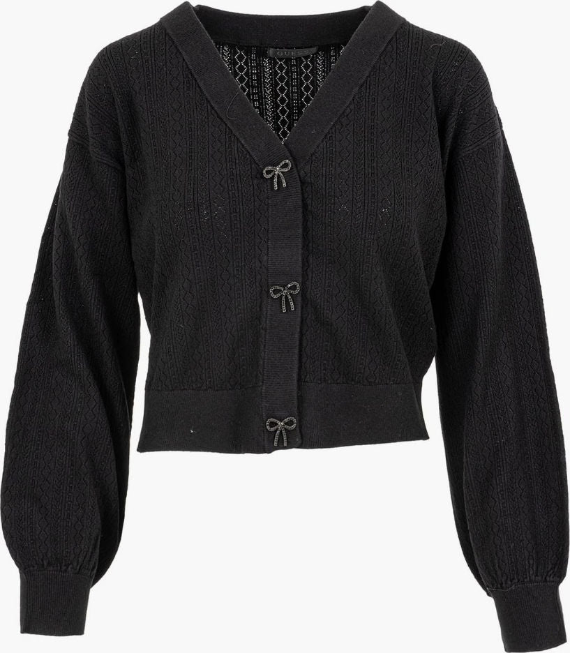 Cardigan Donna in misto viscosa, con scollo a V e bottoni a fiocco 