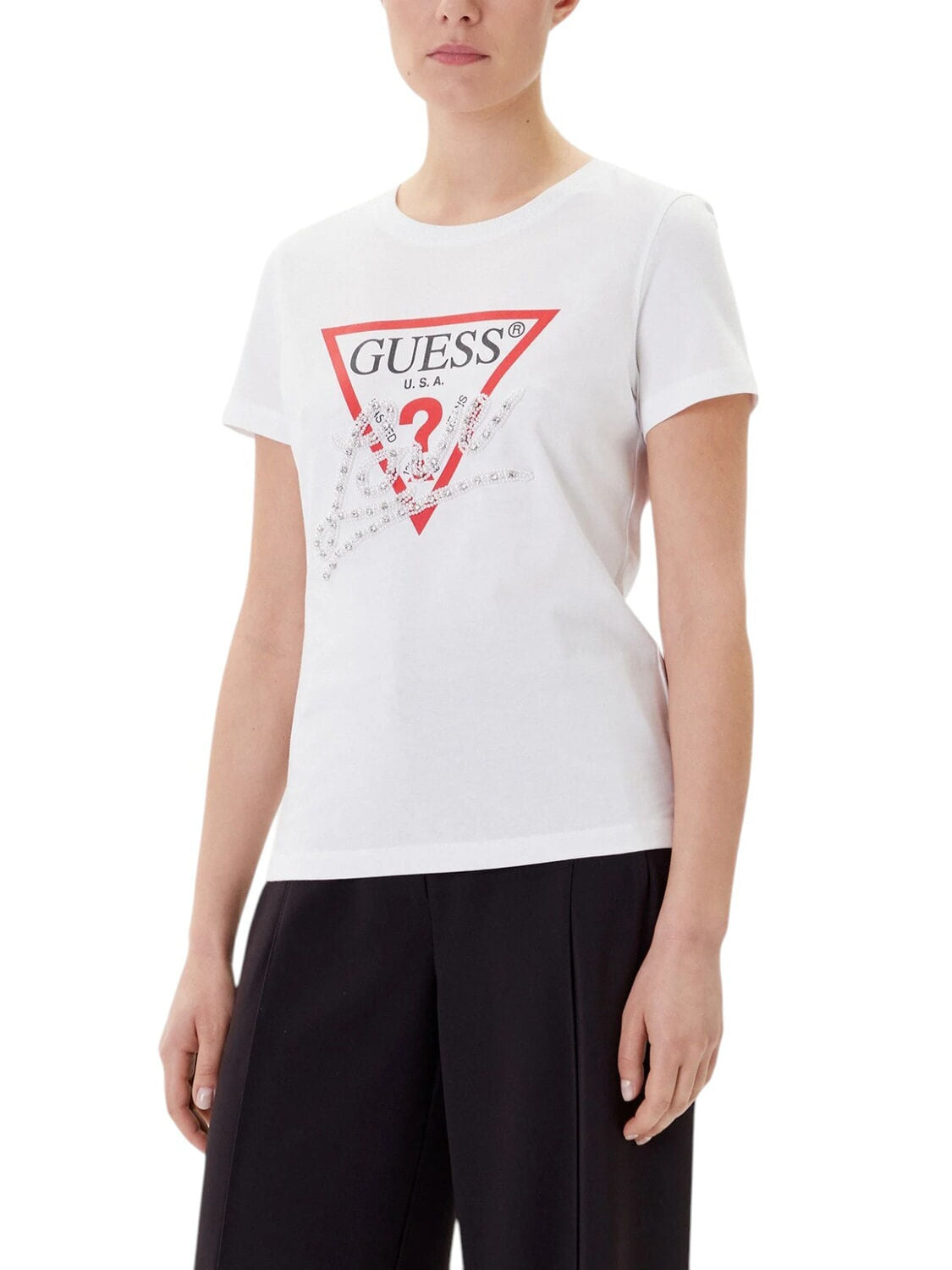 T-shirt Donna bianca Pearls Love a maniche corte