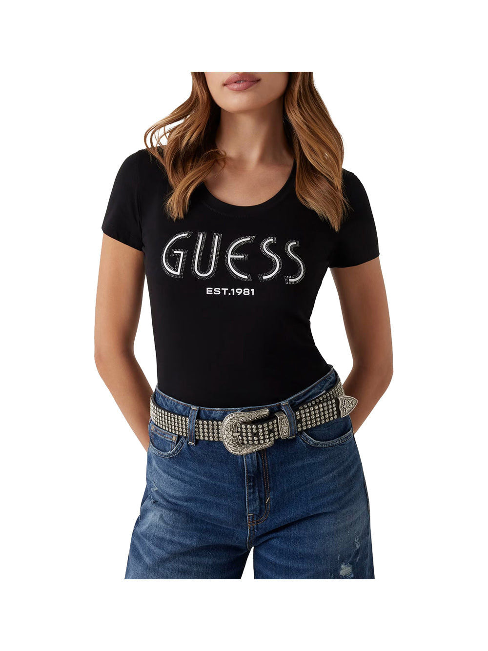 T-Shirt Cn Ss Guess Logo Tee Donna - Blu