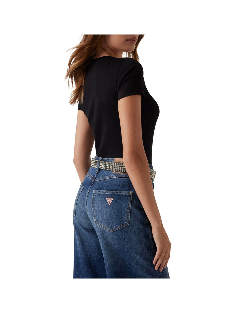 T-Shirt Cn Ss Guess Logo Tee Donna - Blu