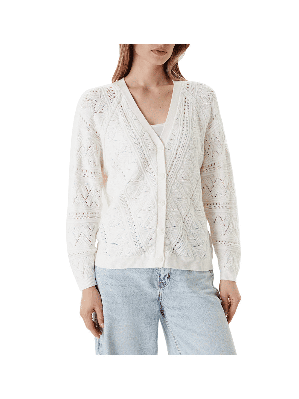 Guess Cardigan Donna Bianco Elegante Maglia