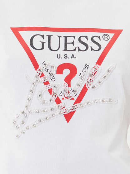 T-shirt Donna bianca Pearls Love a maniche corte