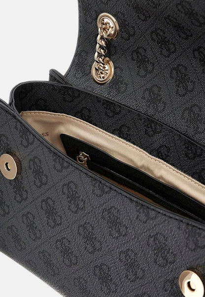 Borsa Donna Nera, in ecopelle logata, con patta