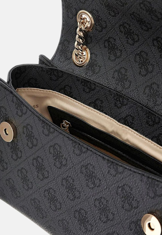 Borsa Donna Nera, in ecopelle logata, con patta