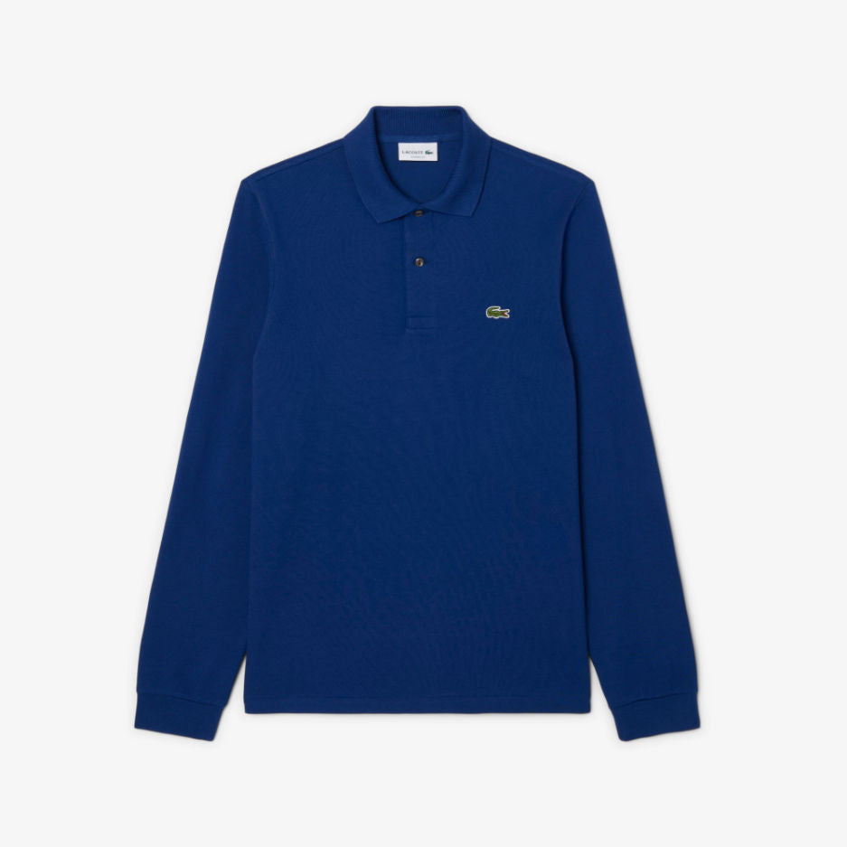 Polo Uomo L.12.12 Blu, in puro cotone tinta unita, con maniche lunghe 