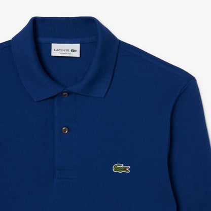 Polo Uomo L.12.12 Blu, in puro cotone tinta unita, con maniche lunghe 