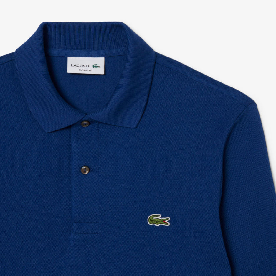 Polo Uomo L.12.12 Blu, in puro cotone tinta unita, con maniche lunghe 