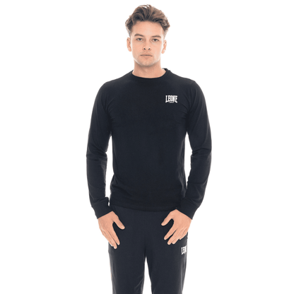 T-shirt da uomo in cotone elasticizzato a manica lunga con logo grande "Basic"