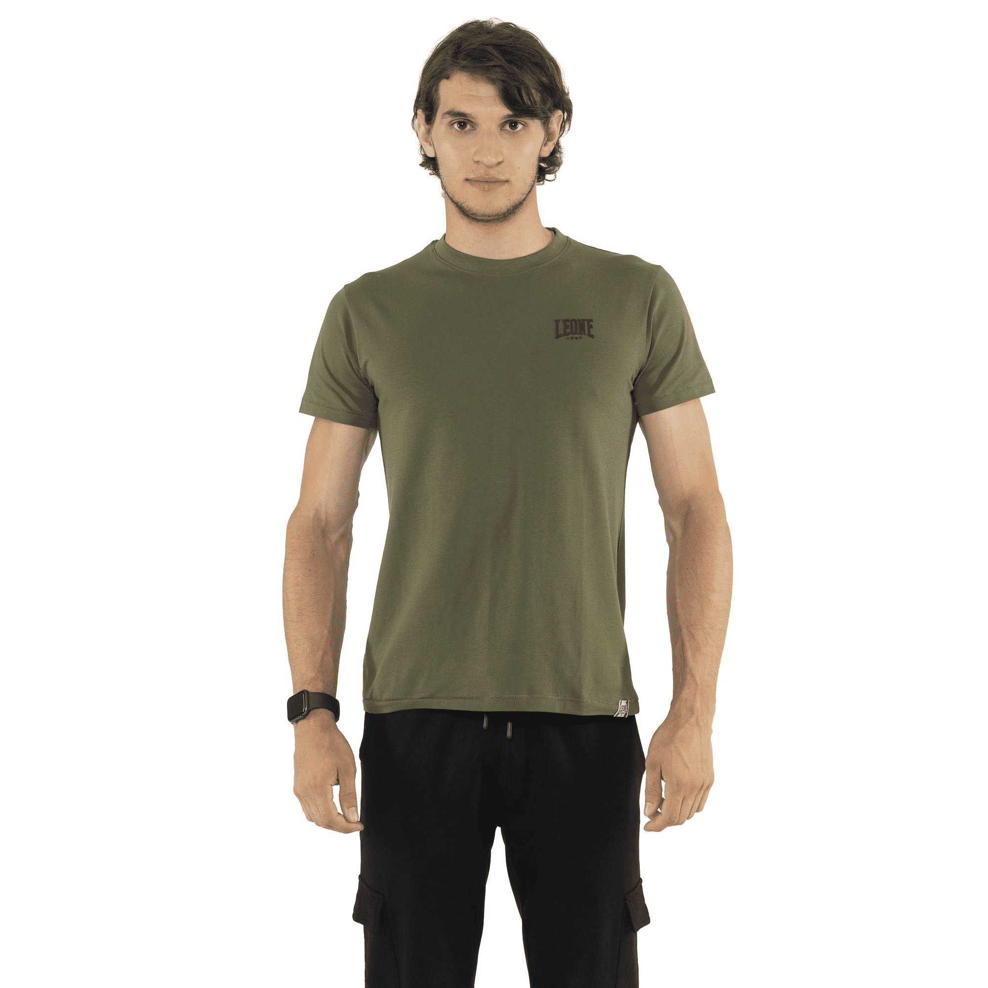 T-shirt da uomo in cotone elasticizzato a manica corta con logo piccolo "Basic"