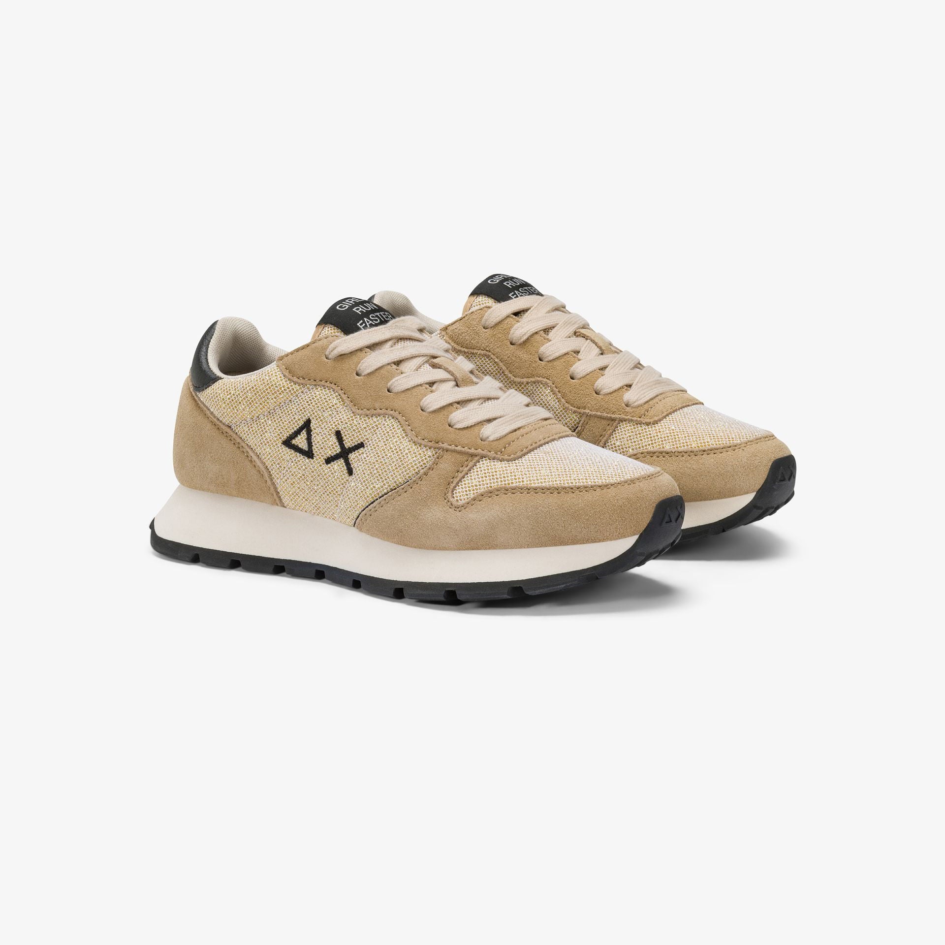 Sneaker Ally Glitter in mesh e suede oro