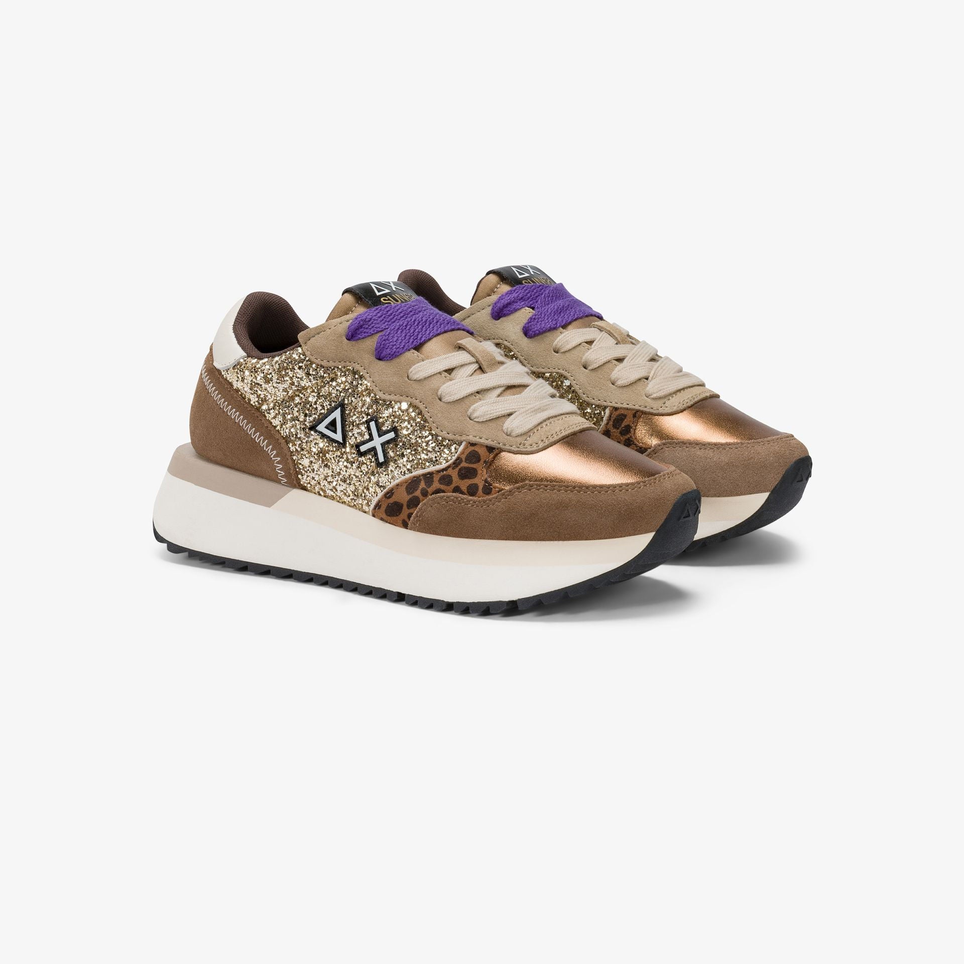 Sneaker Donna Big Ally Glitter, con inserto animalier e suola in gomma 