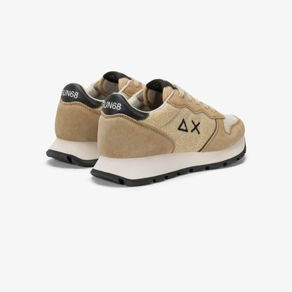 Sneaker Ally Glitter in mesh e suede oro