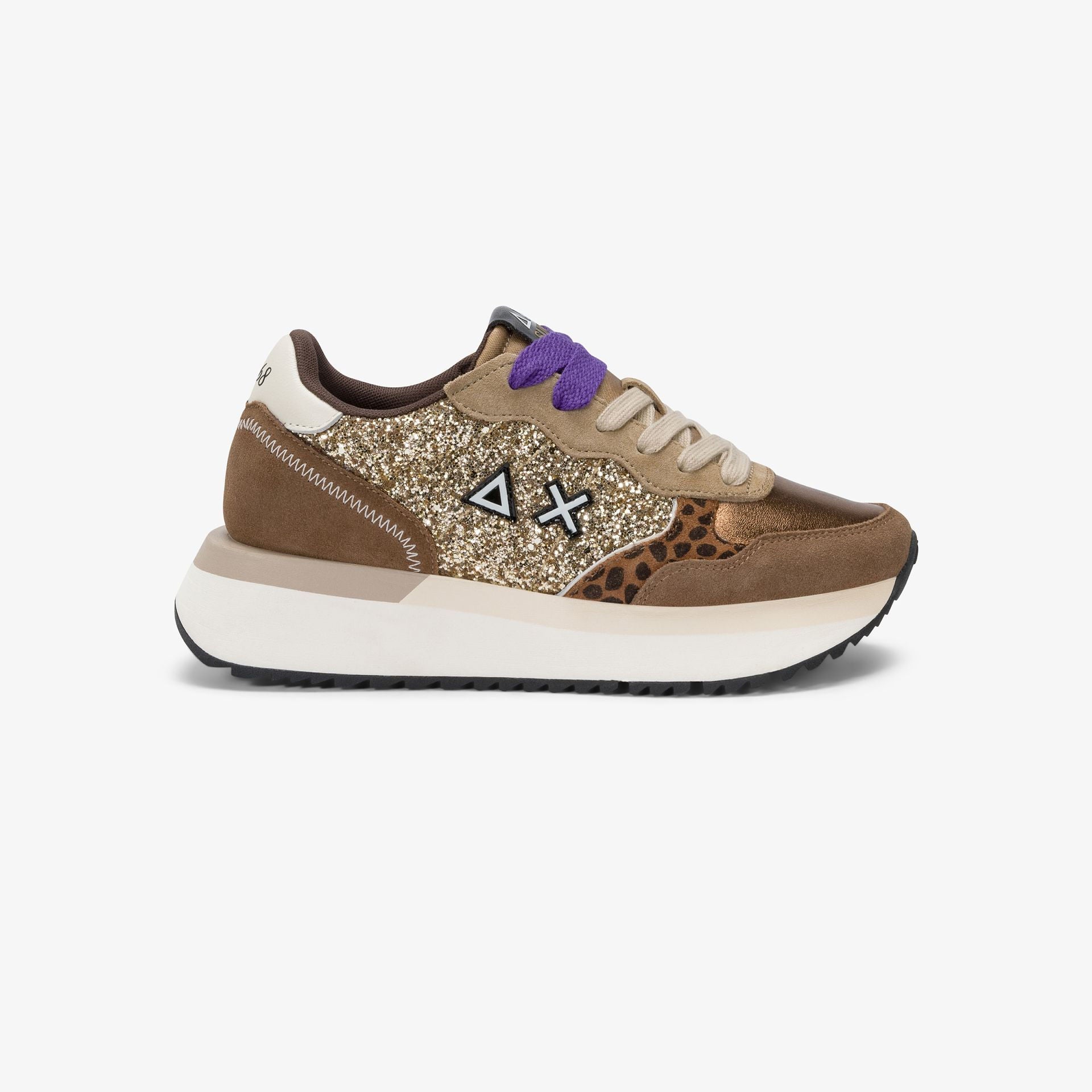 Sneaker Donna Big Ally Glitter, con inserto animalier e suola in gomma 