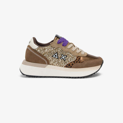 Sneaker Donna Big Ally Glitter, con inserto animalier e suola in gomma 