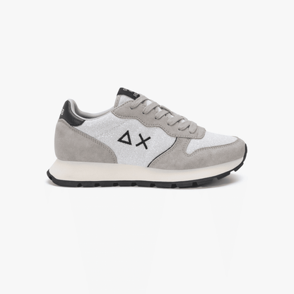 Sneaker Donna Ally Grigio/Bianco, in mesh e suede, con glitter 