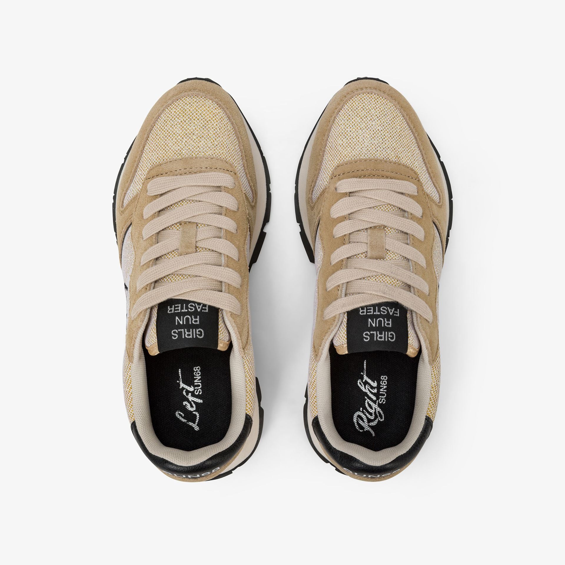 Sneaker Ally Glitter in mesh e suede oro