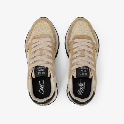 Sneaker Ally Glitter in mesh e suede oro