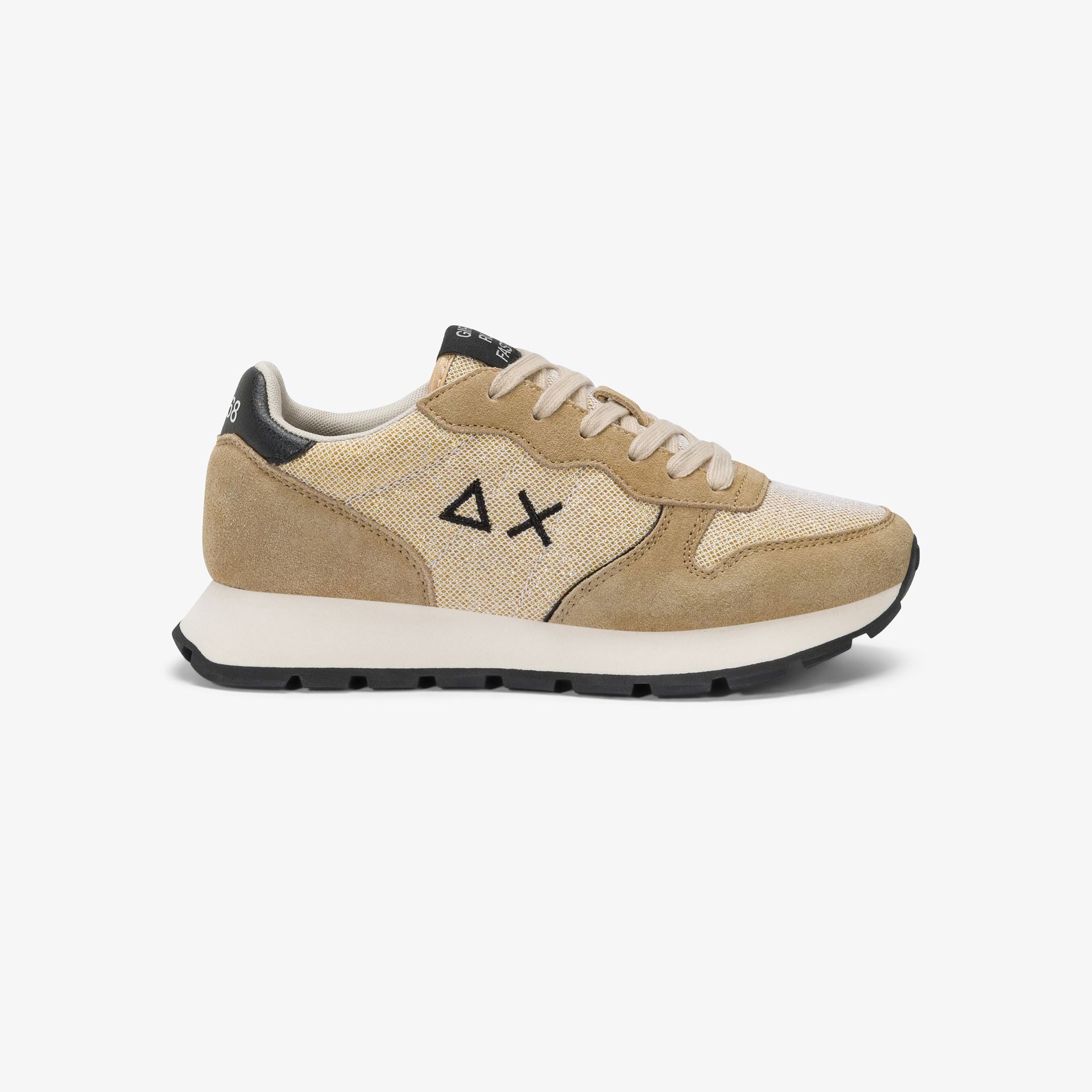 Sneaker Ally Glitter in mesh e suede oro