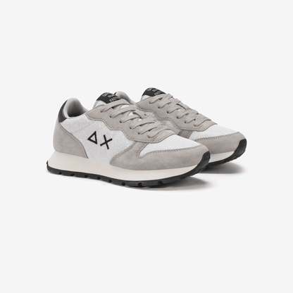 Sneaker Donna Ally Grigio/Bianco, in mesh e suede, con glitter 