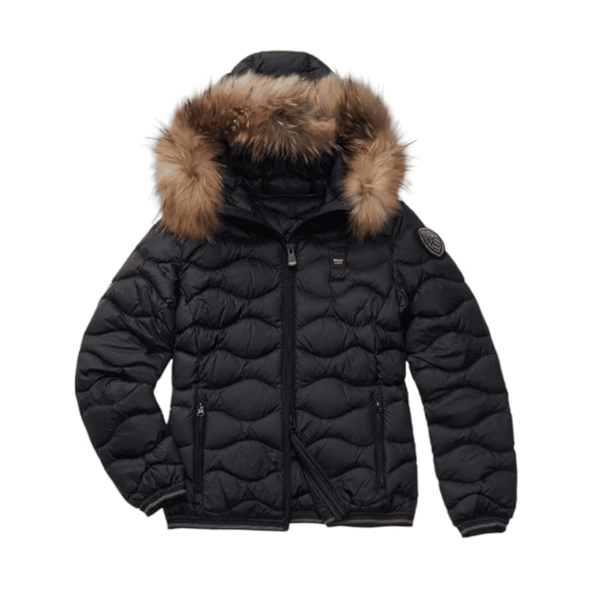 Piumino Blauer bambina Onde nero con cappuccio con pelliccia ARION C03387007285999EI