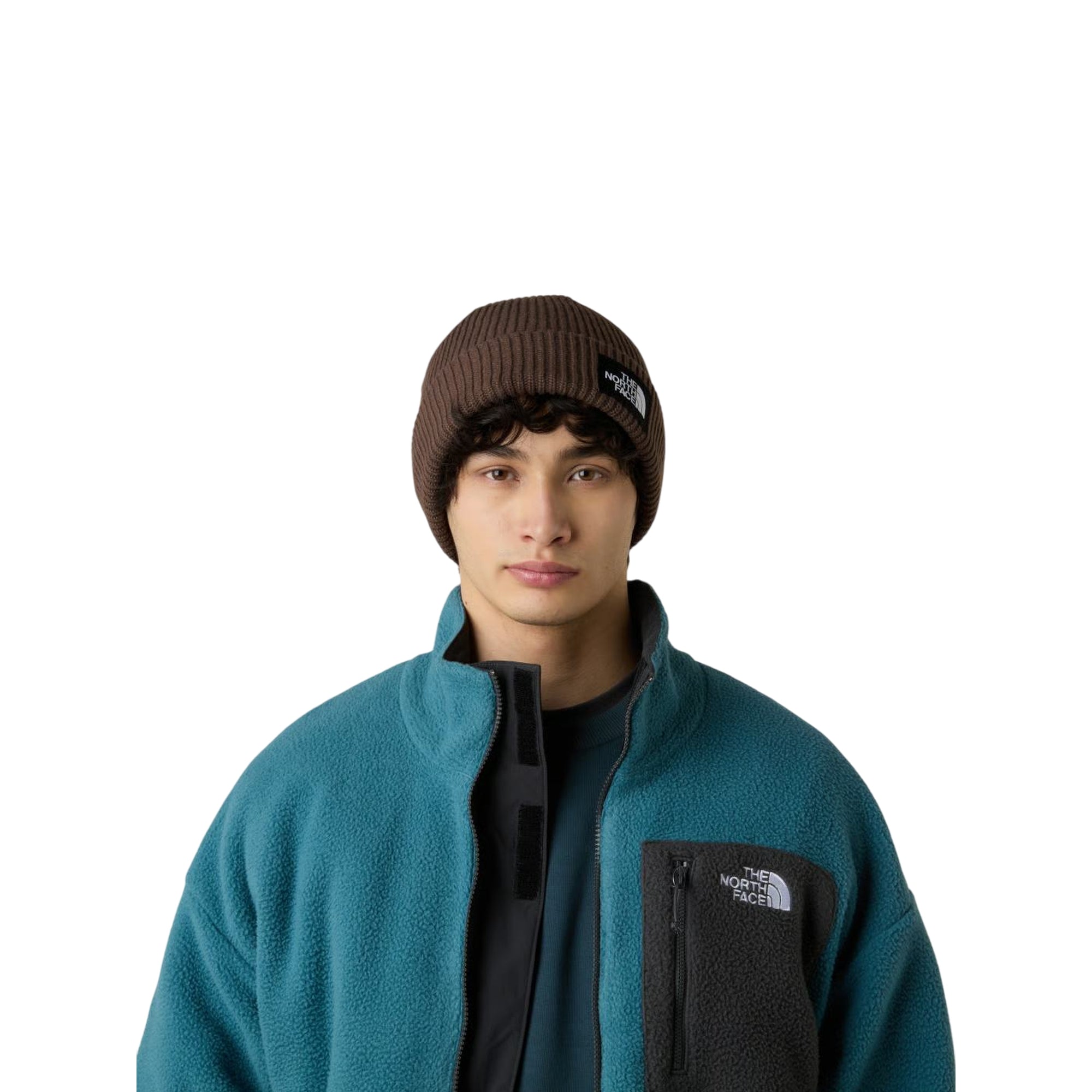 Berretto Uomo in lana a coste marrone con patch modello